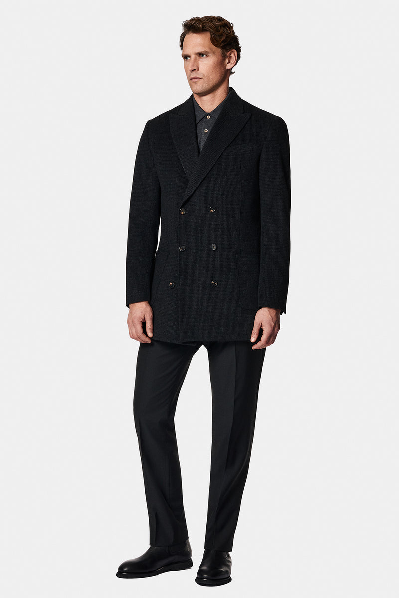 Koyu Antrasit Regular Fit Yünlü Düz Klasik Kaban