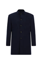 Açık Lacivert Dik Yaka Düğmeli Klasik Kaşe Kaşmir Kaban