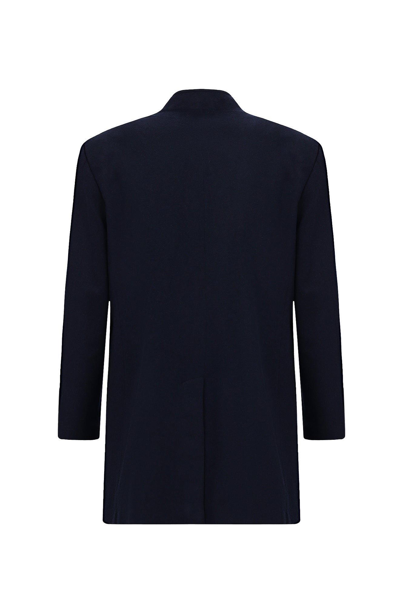 Açık Lacivert Dik Yaka Düğmeli Klasik Kaşe Kaşmir Kaban