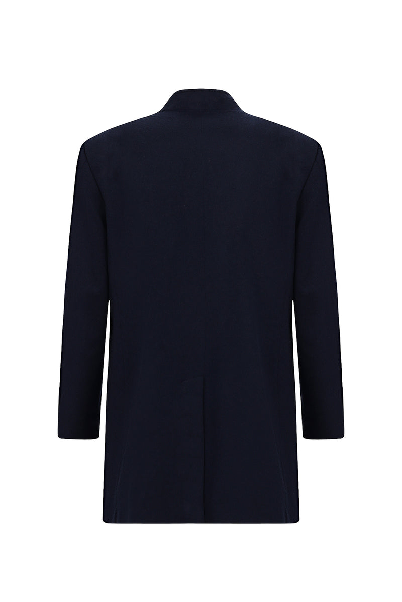 Açık Lacivert Dik Yaka Düğmeli Klasik Kaşe Kaşmir Kaban