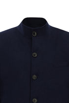 Açık Lacivert Dik Yaka Düğmeli Klasik Kaşe Kaşmir Kaban