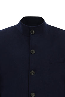 Açık Lacivert Dik Yaka Düğmeli Klasik Kaşe Kaşmir Kaban