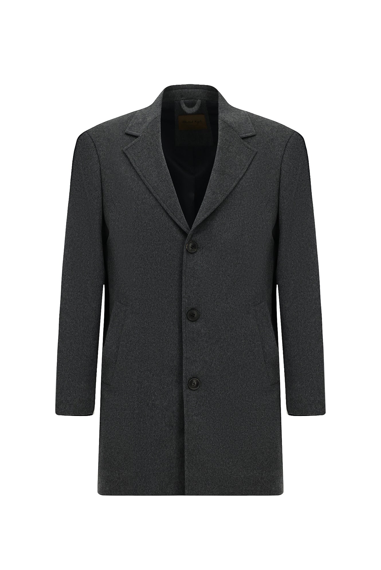 Koyu Füme Mono Yaka Düğmeli Cepli Klasik Kaşe Kaşmir Kaban