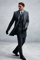 Koyu Füme Mono Yaka Düğmeli Cepli Klasik Kaşe Kaşmir Kaban