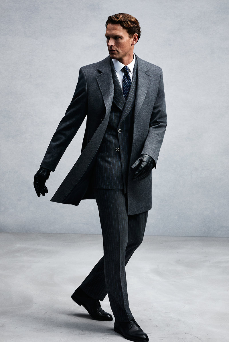 Koyu Füme Mono Yaka Düğmeli Cepli Klasik Kaşe Kaşmir Kaban