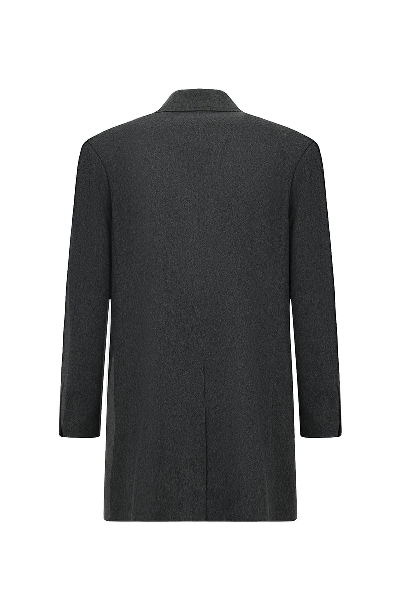 Koyu Füme Mono Yaka Düğmeli Cepli Klasik Kaşe Kaşmir Kaban