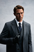 Koyu Füme Mono Yaka Düğmeli Cepli Klasik Kaşe Kaşmir Kaban