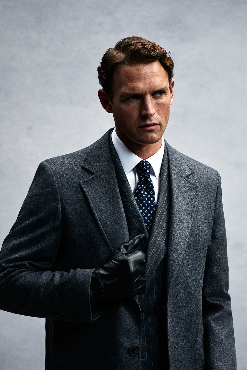 Koyu Füme Mono Yaka Düğmeli Cepli Klasik Kaşe Kaşmir Kaban