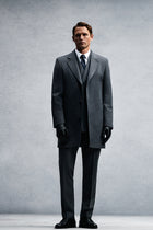 Koyu Füme Mono Yaka Düğmeli Cepli Klasik Kaşe Kaşmir Kaban