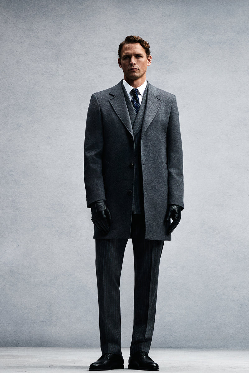 Koyu Füme Mono Yaka Düğmeli Cepli Klasik Kaşe Kaşmir Kaban