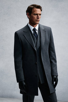 Koyu Füme Mono Yaka Düğmeli Cepli Klasik Kaşe Kaşmir Kaban