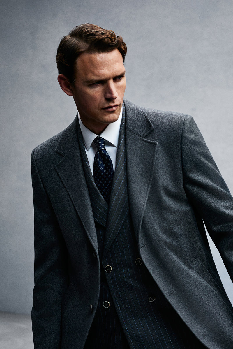 Koyu Füme Mono Yaka Düğmeli Cepli Klasik Kaşe Kaşmir Kaban