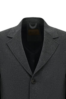 Koyu Füme Mono Yaka Düğmeli Cepli Klasik Kaşe Kaşmir Kaban