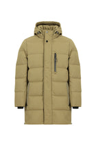 Orta Bej Kapüşonlu Cepli Fermuarlı Kaz Tüyü Şişme Spor Kaban