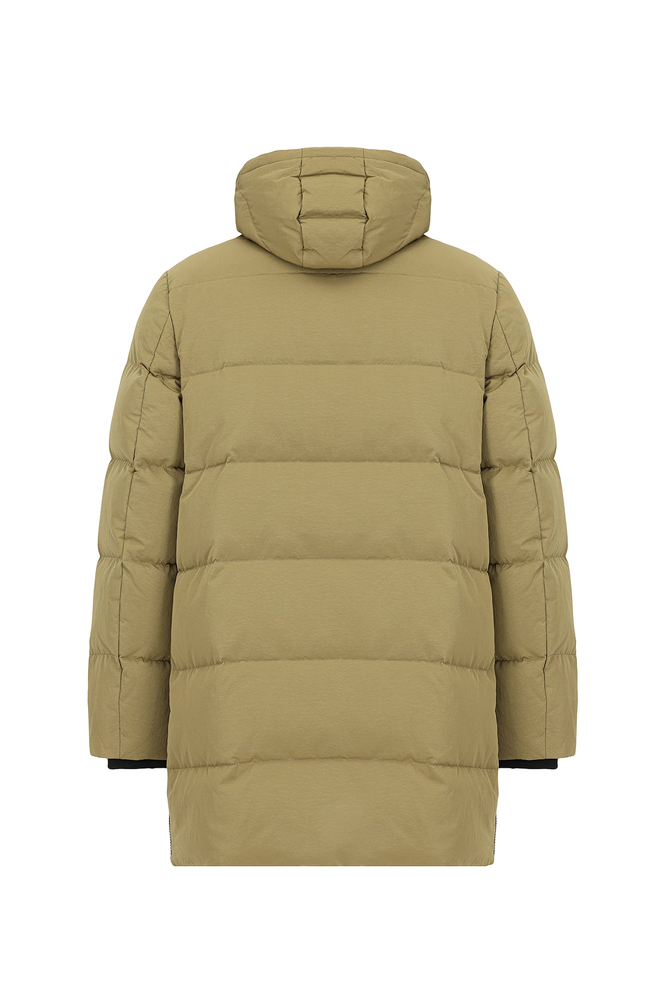 Orta Bej Kapüşonlu Cepli Fermuarlı Kaz Tüyü Şişme Spor Kaban