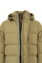 Orta Bej Kapüşonlu Cepli Fermuarlı Kaz Tüyü Şişme Spor Kaban