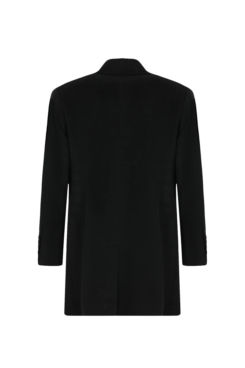 Siyah Düğmeli Cepli Yünlü Kaşmir Klasik Palto