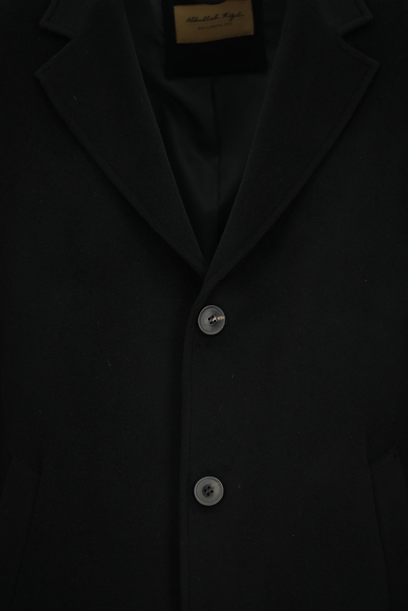 Siyah Düğmeli Cepli Yünlü Kaşmir Klasik Palto