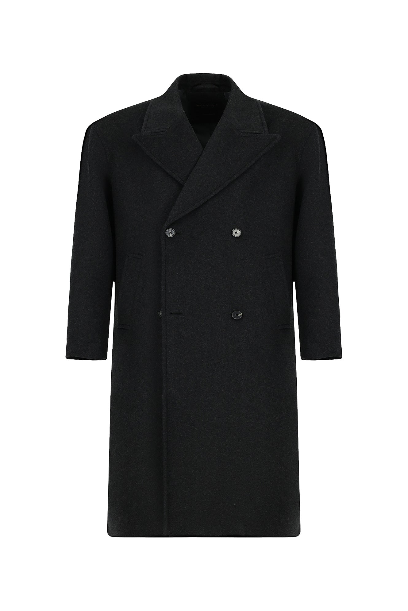 Koyu Antrasit Oversize Ekstra Rahat Kesim Düğmeli Cepli Yünlü Kruvaze Palto