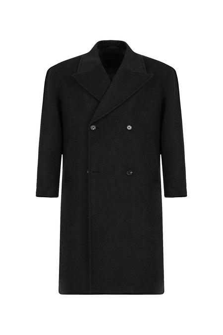 Koyu Antrasit Oversize Ekstra Rahat Kesim Düğmeli Cepli Yünlü Kruvaze Palto