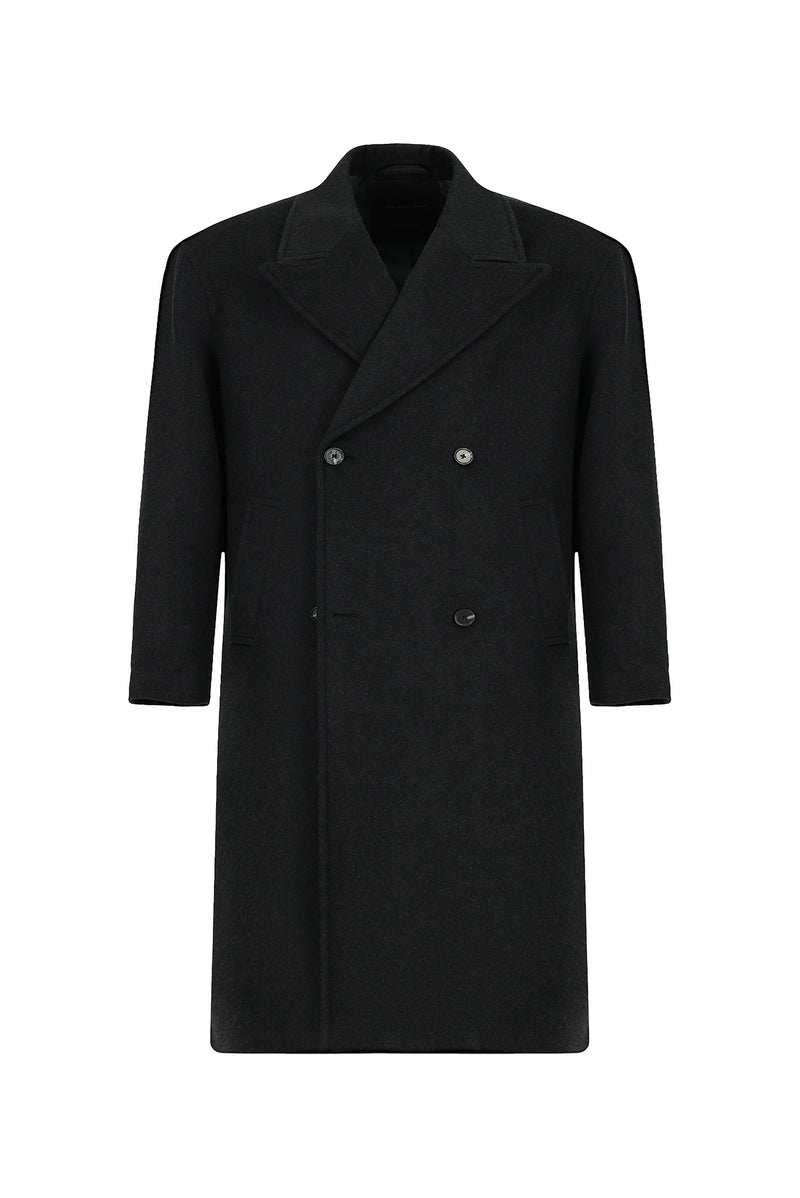 Koyu Antrasit Oversize Ekstra Rahat Kesim Düğmeli Cepli Yünlü Kruvaze Palto