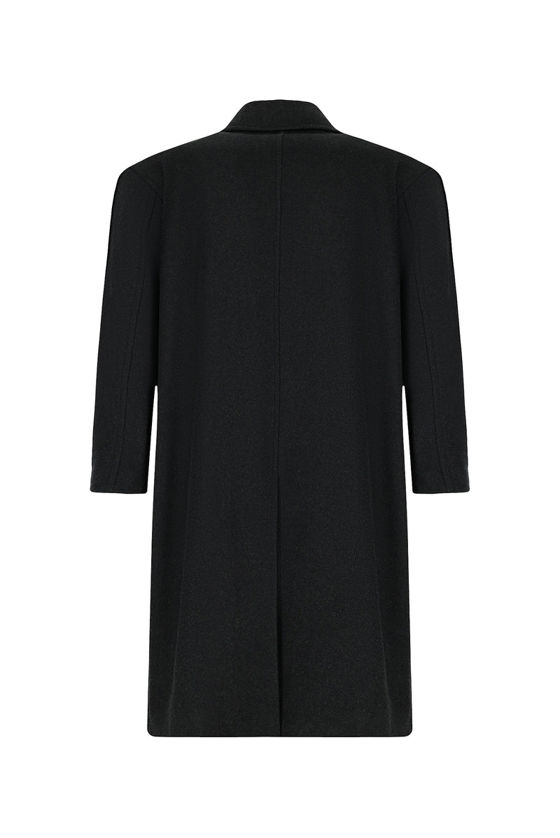 Koyu Antrasit Oversize Ekstra Rahat Kesim Düğmeli Cepli Yünlü Kruvaze Palto