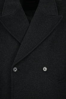 Koyu Antrasit Oversize Ekstra Rahat Kesim Düğmeli Cepli Yünlü Kruvaze Palto