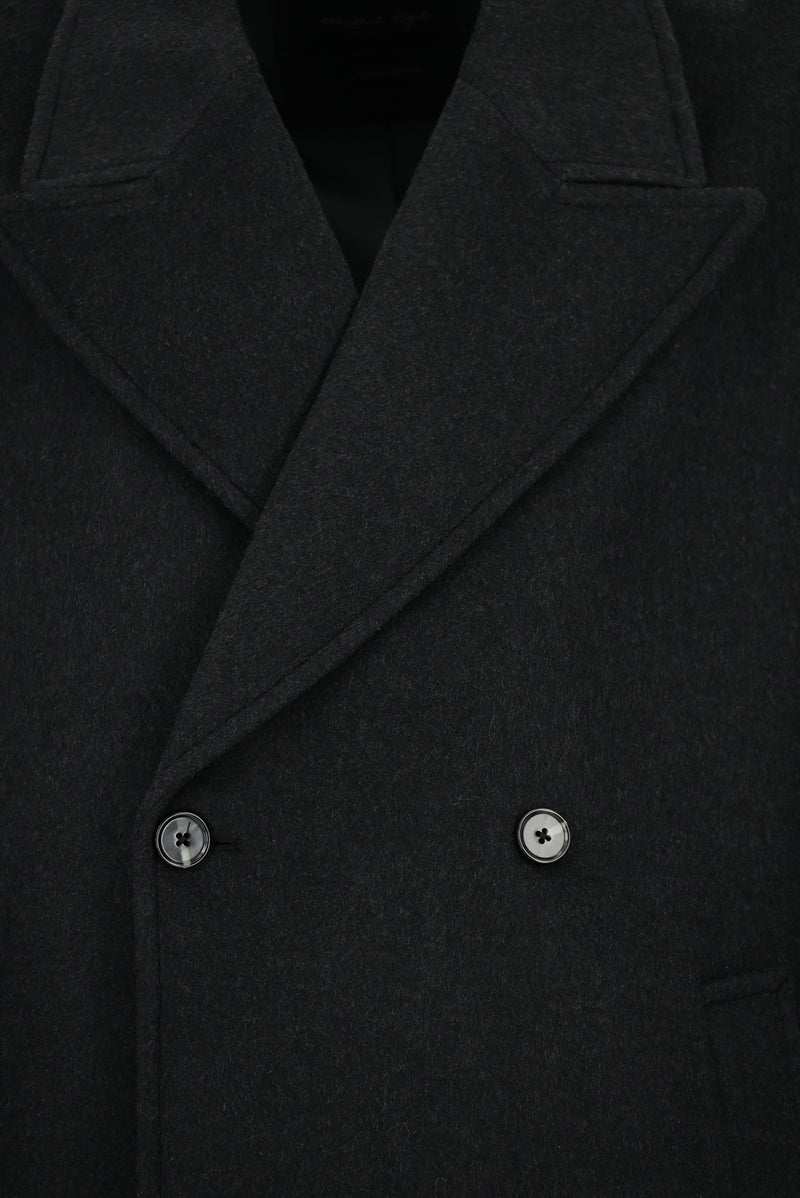 Koyu Antrasit Oversize Ekstra Rahat Kesim Düğmeli Cepli Yünlü Kruvaze Palto