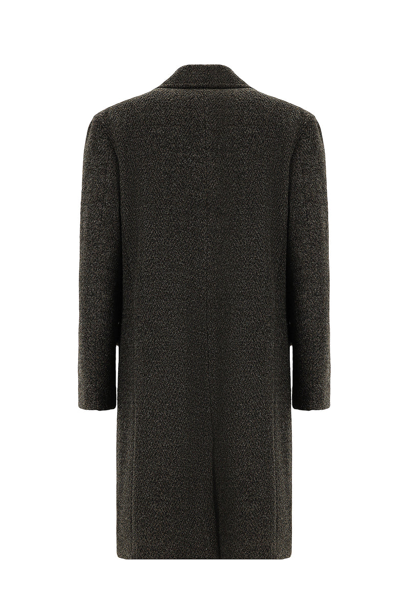 Acı Kahve Oversize Ekstra Rahat Kesim Desenli Yünlü Kruvaze Palto