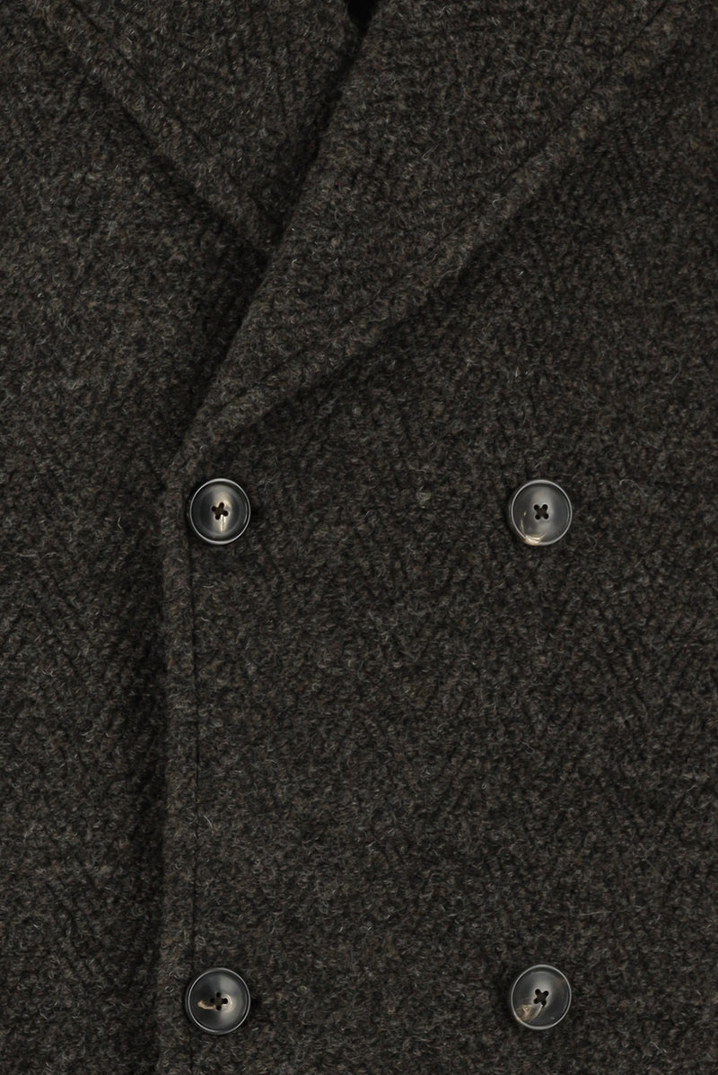 Acı Kahve Oversize Ekstra Rahat Kesim Desenli Yünlü Kruvaze Palto