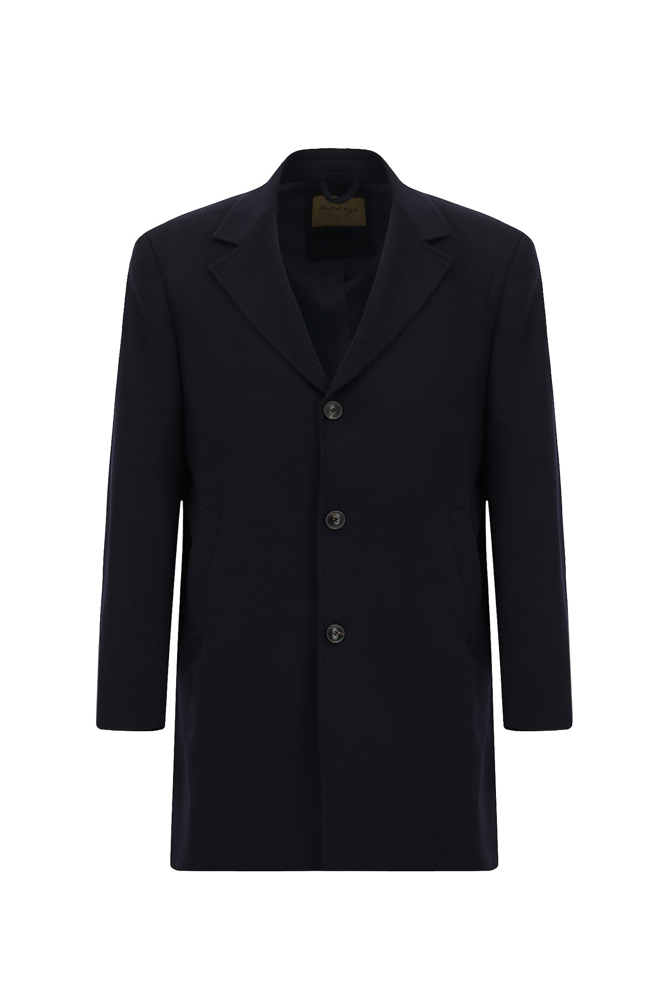 Koyu Lacivert Mono Yaka Düğmeli Cepli Kaşmir Klasik Kaşe Palto
