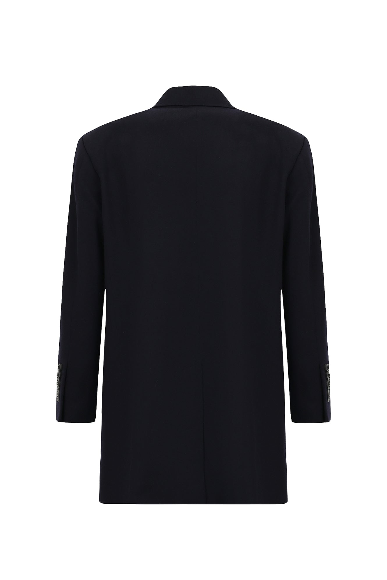 Koyu Lacivert Mono Yaka Düğmeli Cepli Kaşmir Klasik Kaşe Palto