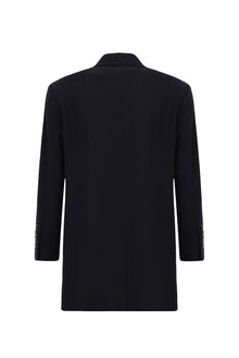 Koyu Lacivert Mono Yaka Düğmeli Cepli Kaşmir Klasik Kaşe Palto