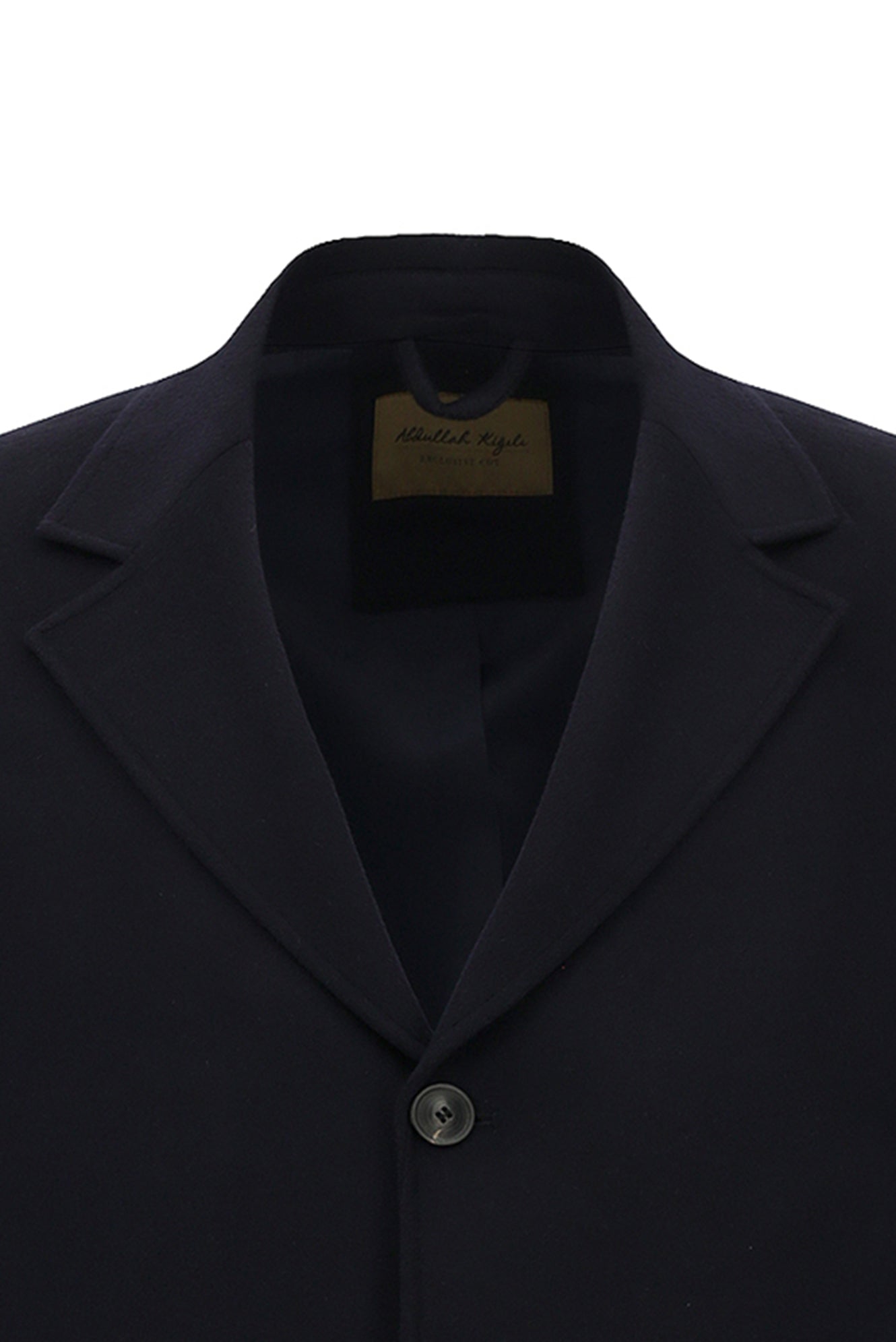 Koyu Lacivert Mono Yaka Düğmeli Cepli Kaşmir Klasik Kaşe Palto