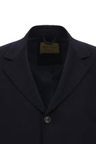 Koyu Lacivert Mono Yaka Düğmeli Cepli Kaşmir Klasik Kaşe Palto