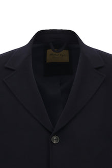 Koyu Lacivert Mono Yaka Düğmeli Cepli Kaşmir Klasik Kaşe Palto