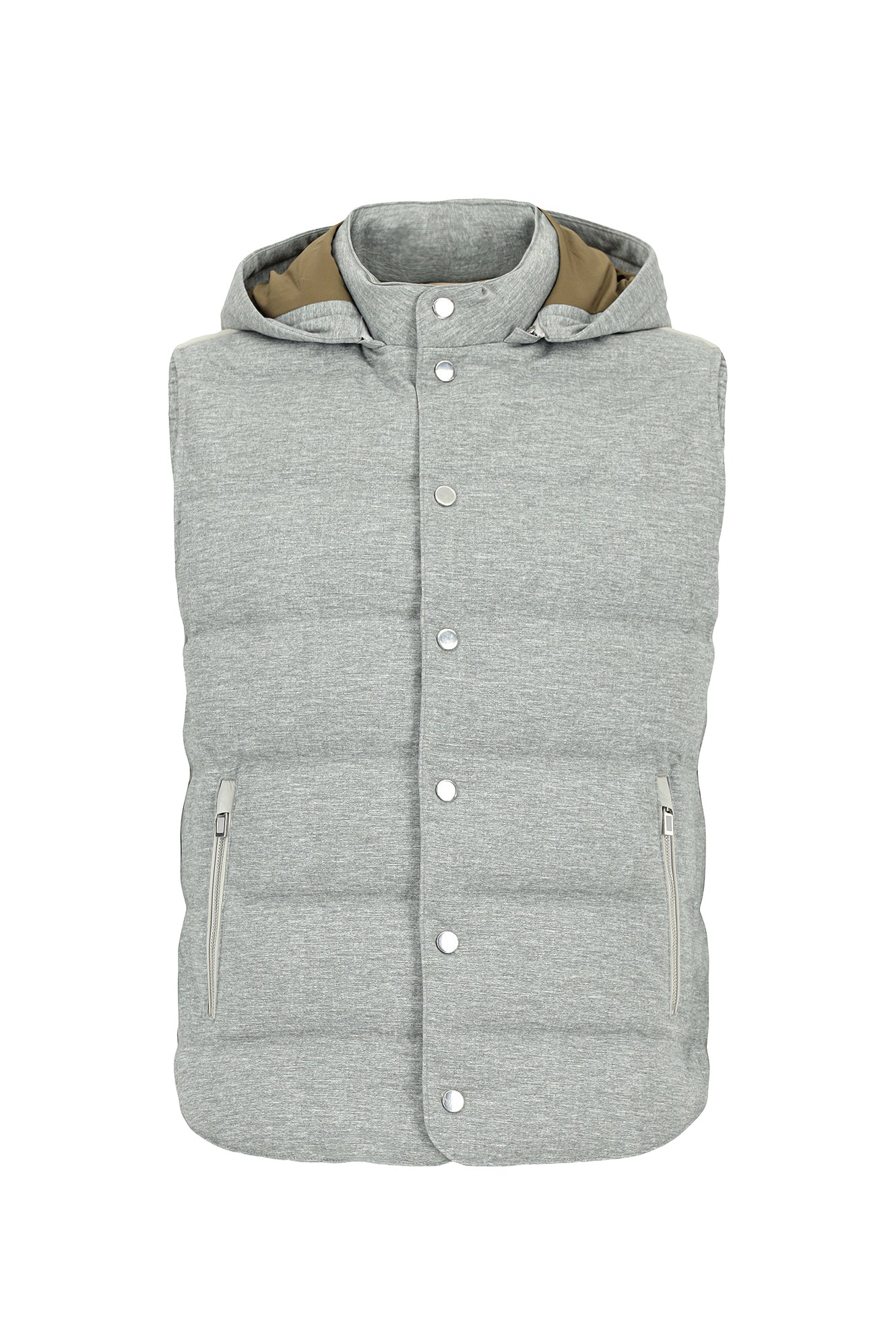 Orta Gri Çıkarılabilir Kapüşonlu Çıtçıtlı Cepli Kaz Tüyü Şişme Yelek