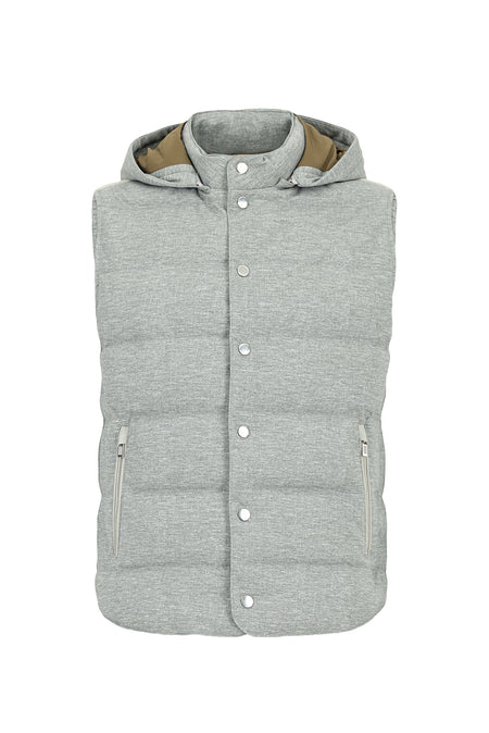 Orta Gri Çıkarılabilir Kapüşonlu Çıtçıtlı Cepli Kaz Tüyü Şişme Yelek