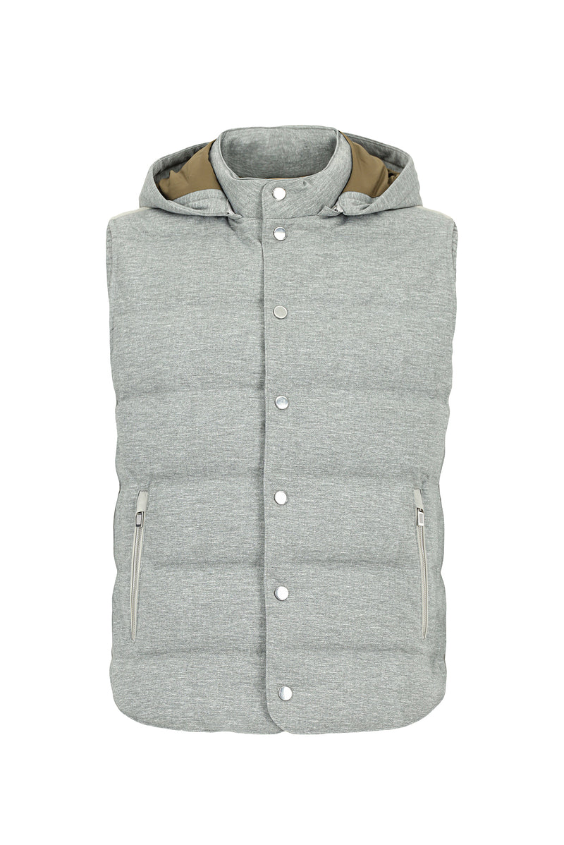 Orta Gri Çıkarılabilir Kapüşonlu Çıtçıtlı Cepli Kaz Tüyü Şişme Yelek