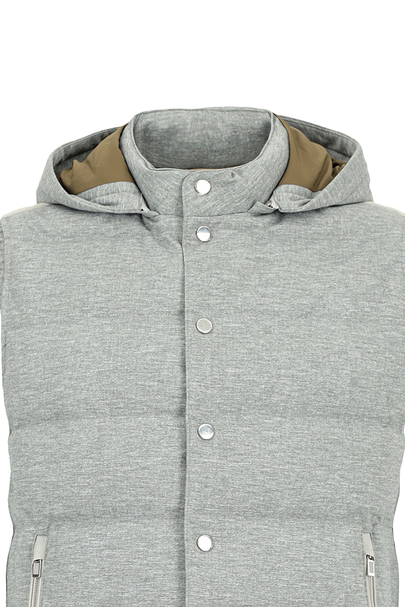 Orta Gri Çıkarılabilir Kapüşonlu Çıtçıtlı Cepli Kaz Tüyü Şişme Yelek