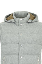 Orta Gri Çıkarılabilir Kapüşonlu Çıtçıtlı Cepli Kaz Tüyü Şişme Yelek