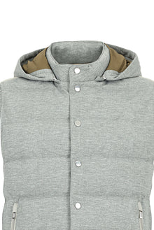 Orta Gri Çıkarılabilir Kapüşonlu Çıtçıtlı Cepli Kaz Tüyü Şişme Yelek