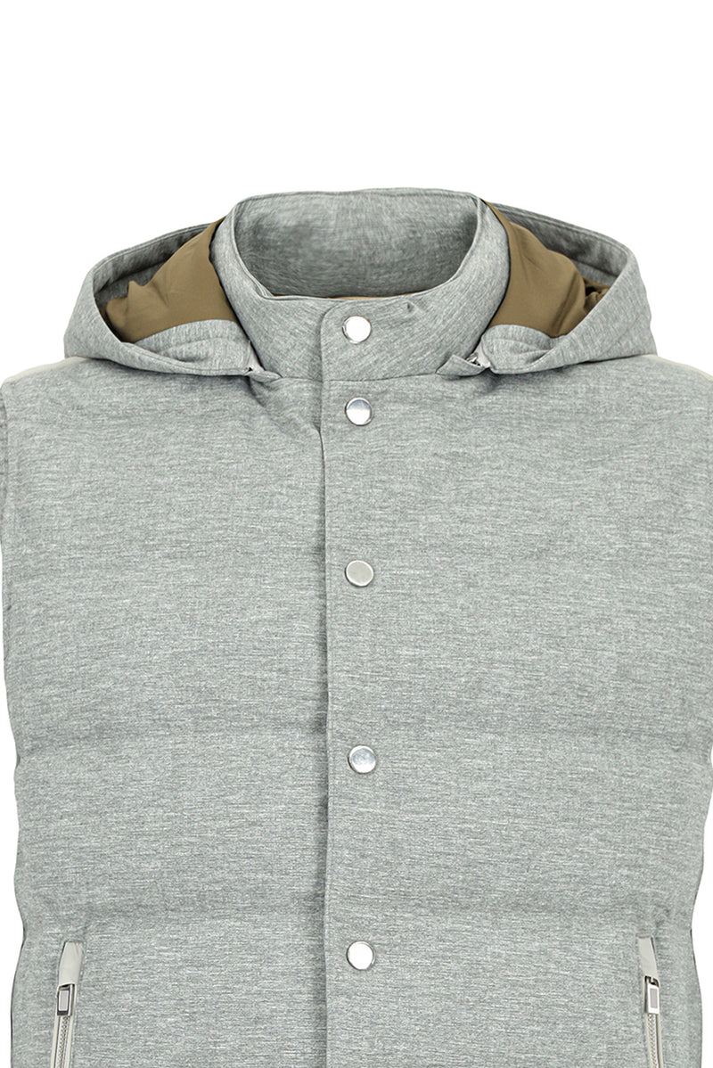 Orta Gri Çıkarılabilir Kapüşonlu Çıtçıtlı Cepli Kaz Tüyü Şişme Yelek