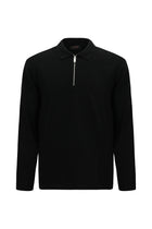 Siyah Polo Yaka Regular Fit Fermuarlı Desenli Pamuklu Sweatshirt