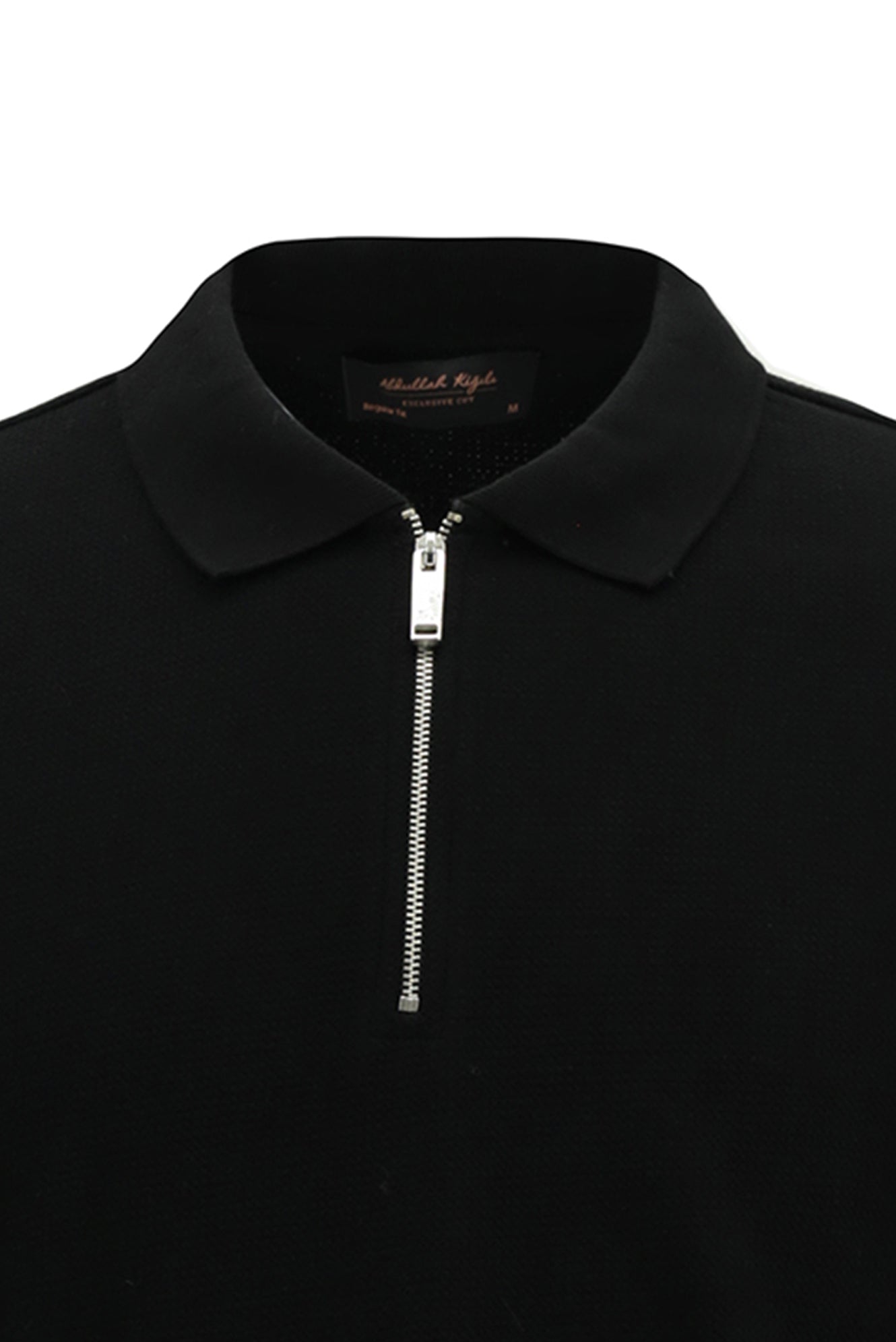 Siyah Polo Yaka Regular Fit Fermuarl? Desenli Pamuklu Sweatshirt-Abdullah Ki??l?