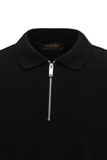 Siyah Polo Yaka Regular Fit Fermuarl? Desenli Pamuklu Sweatshirt-Abdullah Ki??l?