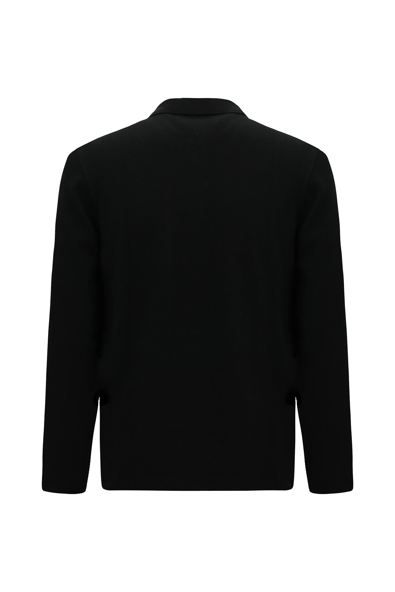 Siyah Polo Yaka Regular Fit Fermuarlı Desenli Pamuklu Sweatshirt