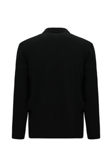 Siyah Polo Yaka Regular Fit Fermuarlı Desenli Pamuklu Sweatshirt