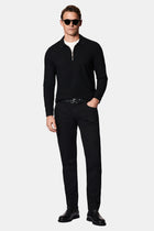 Siyah Polo Yaka Regular Fit Fermuarlı Desenli Pamuklu Sweatshirt