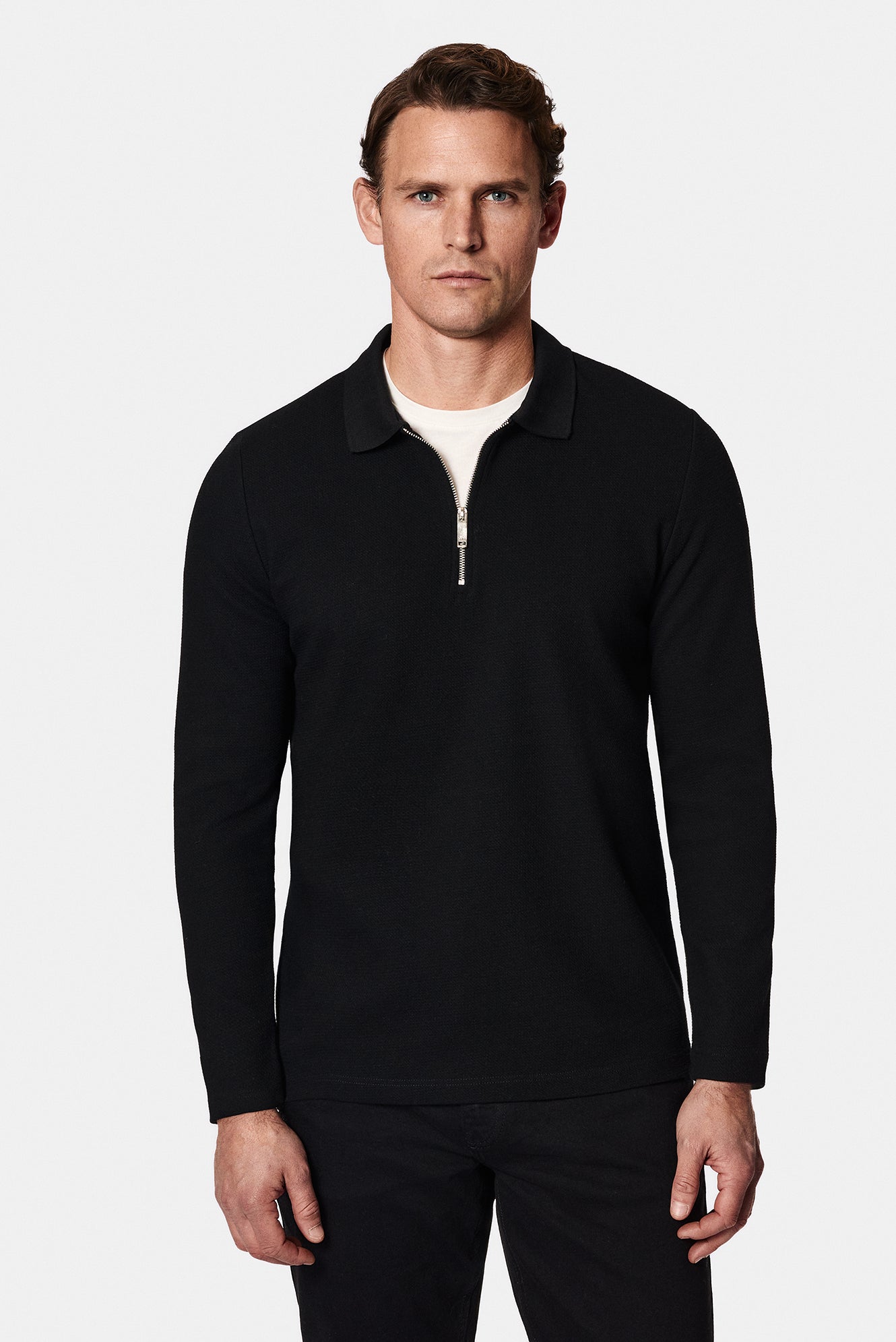 Siyah Polo Yaka Regular Fit Fermuarl? Desenli Pamuklu Sweatshirt-Abdullah Ki??l?